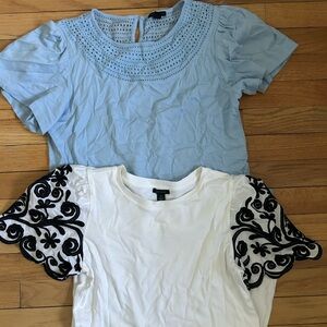 Ann Taylor White and Blue Tops with Black Embroidery